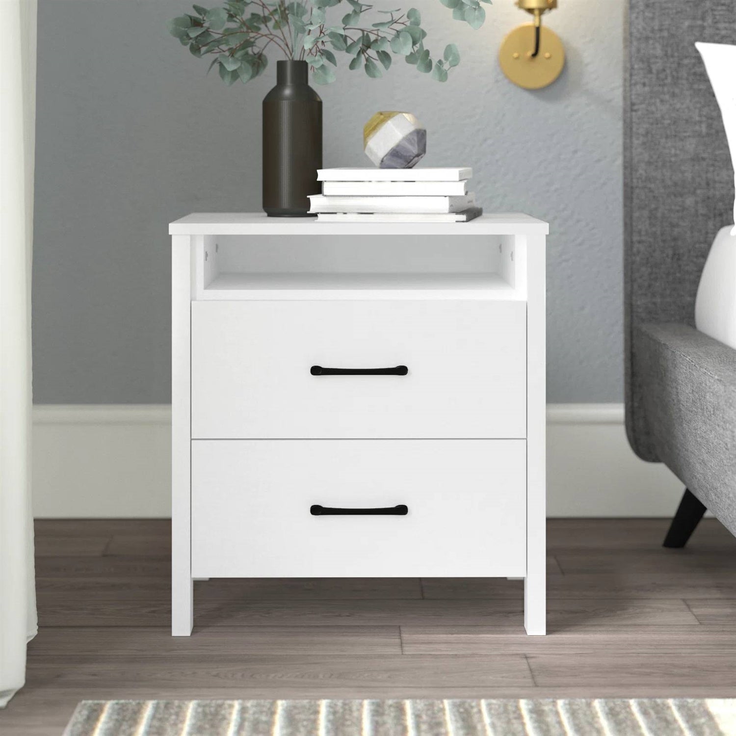 Modern 2-Drawer Bedside Table Nightstand in White Wood Finish LuxuryLifeWay Online Store