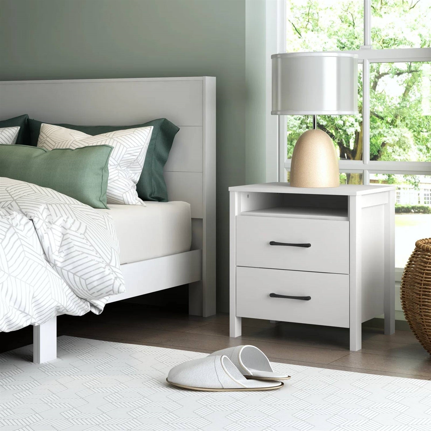 Modern 2-Drawer Bedside Table Nightstand in White Wood Finish LuxuryLifeWay Online Store
