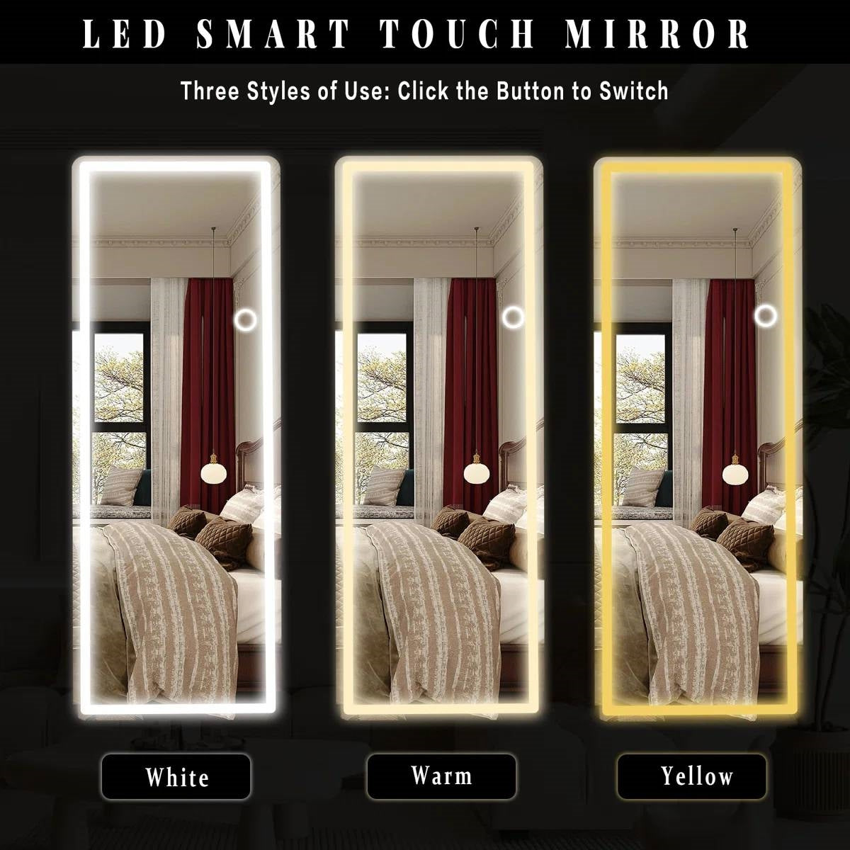 White 64-inch Full Length Floor Mirror with Stand and LED Light Strip LuxuryLifeWay Online Store