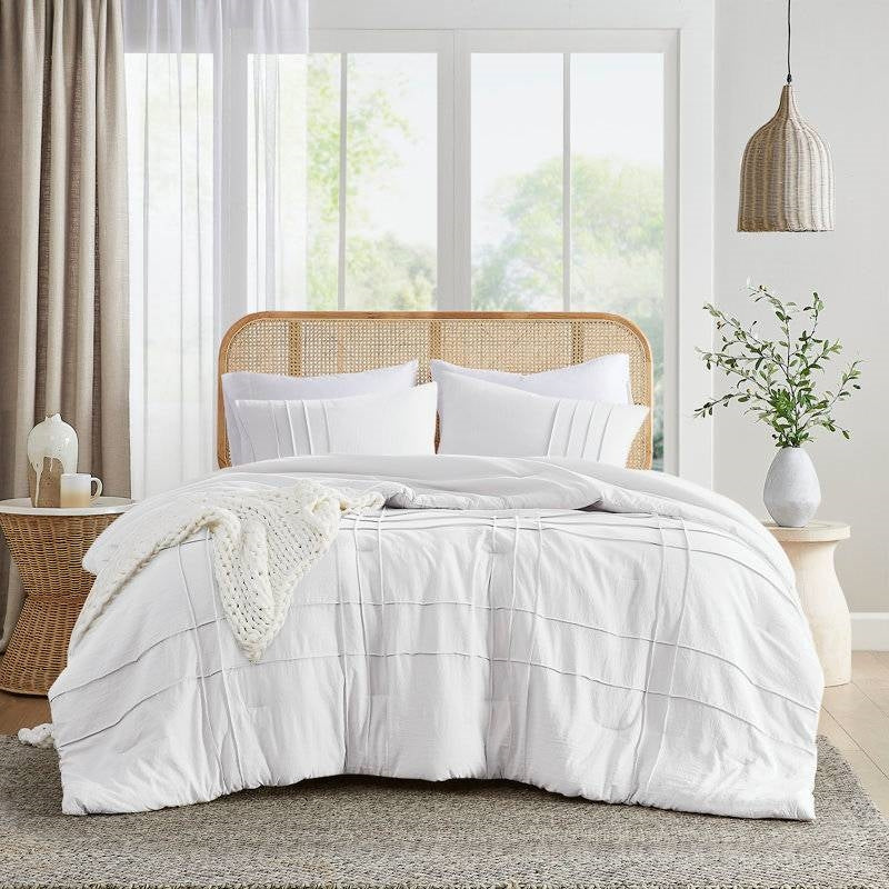 King Size Microfiber Pleated Soft Washed Comforter Set White LuxuryLifeWay Online Store