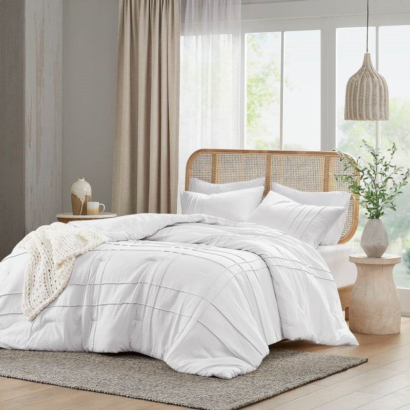 King Size Microfiber Pleated Soft Washed Comforter Set White LuxuryLifeWay Online Store