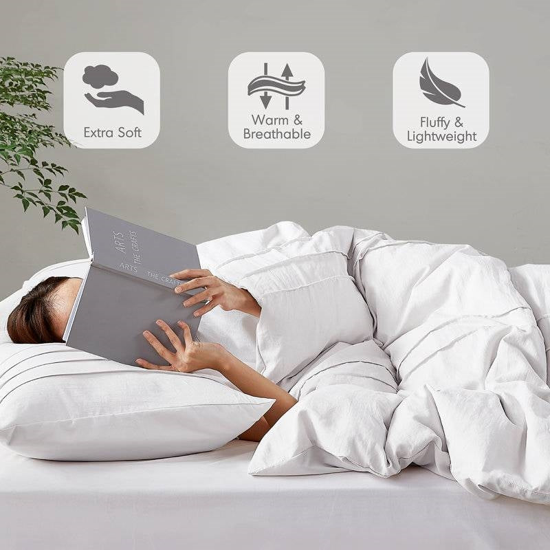 King Size Microfiber Pleated Soft Washed Comforter Set White LuxuryLifeWay Online Store
