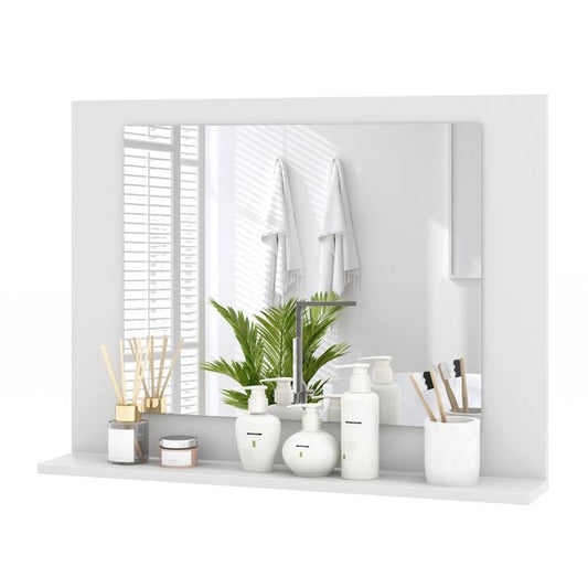 Rectangular Bathroom Wall Mirror with Storage Shelf and White Wood Frame LuxuryLifeWay Online Store
