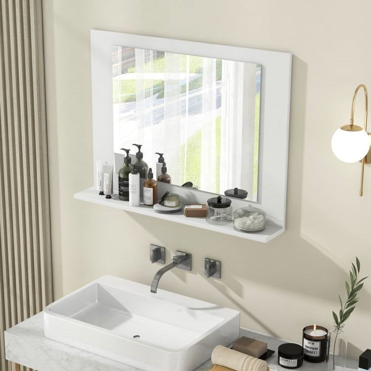 Rectangular Bathroom Wall Mirror with Storage Shelf and White Wood Frame LuxuryLifeWay Online Store