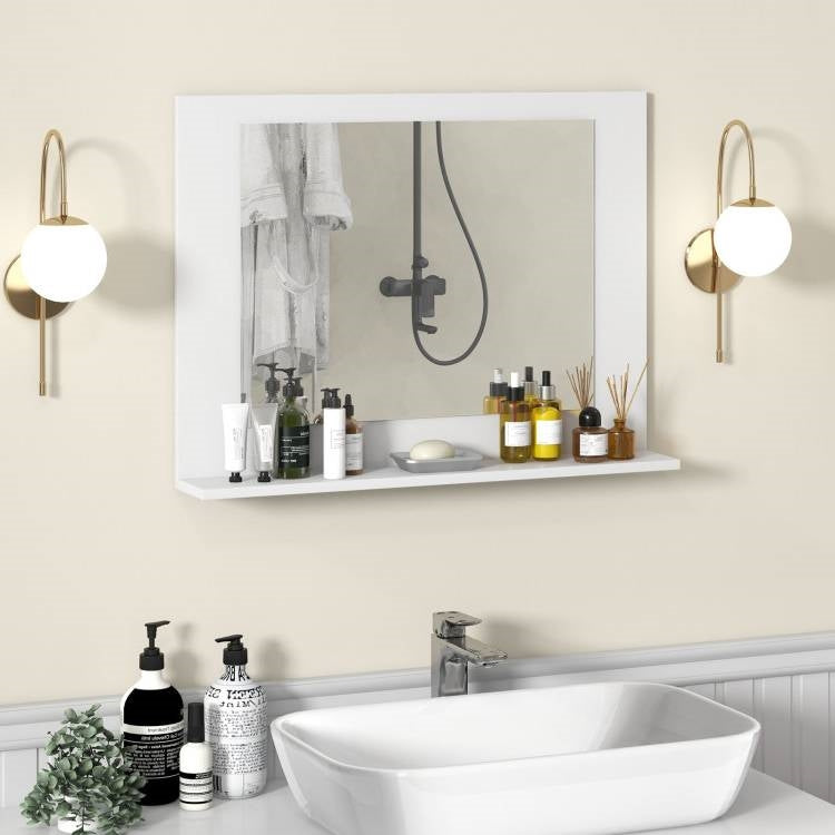 Rectangular Bathroom Wall Mirror with Storage Shelf and White Wood Frame LuxuryLifeWay Online Store