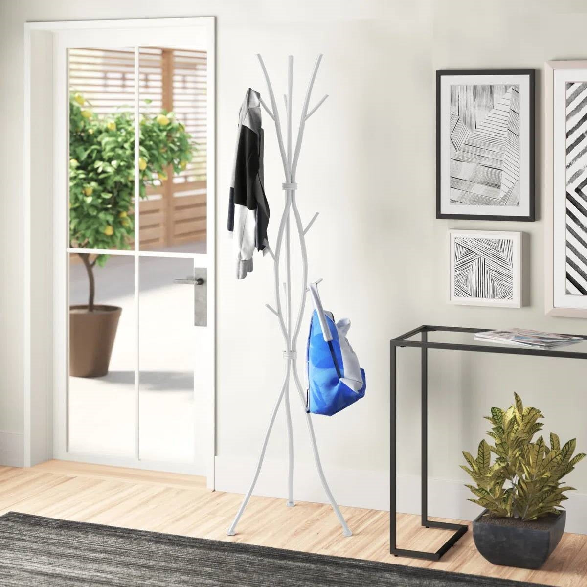 74-inch White Metal Coat Rack Entryway Hall Tree Umbrella Stand LuxuryLifeWay Online Store