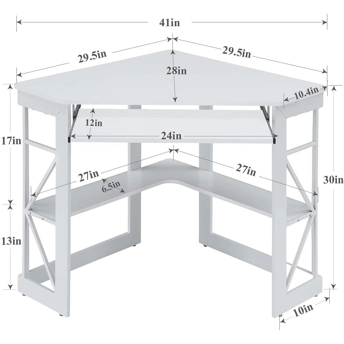 Corner Computer Desk with Keyboard Tray Storage Shelves in White LuxuryLifeWay Online Store