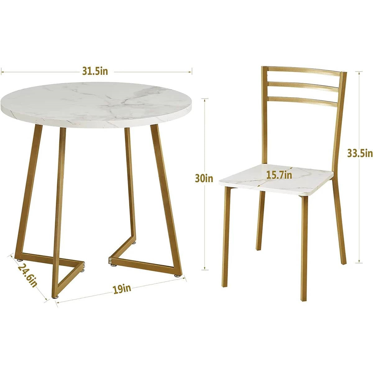 3-Piece Kitchen Dining Set with Round White Faux Marble-Top Table and 2 Chairs LuxuryLifeWay Online Store
