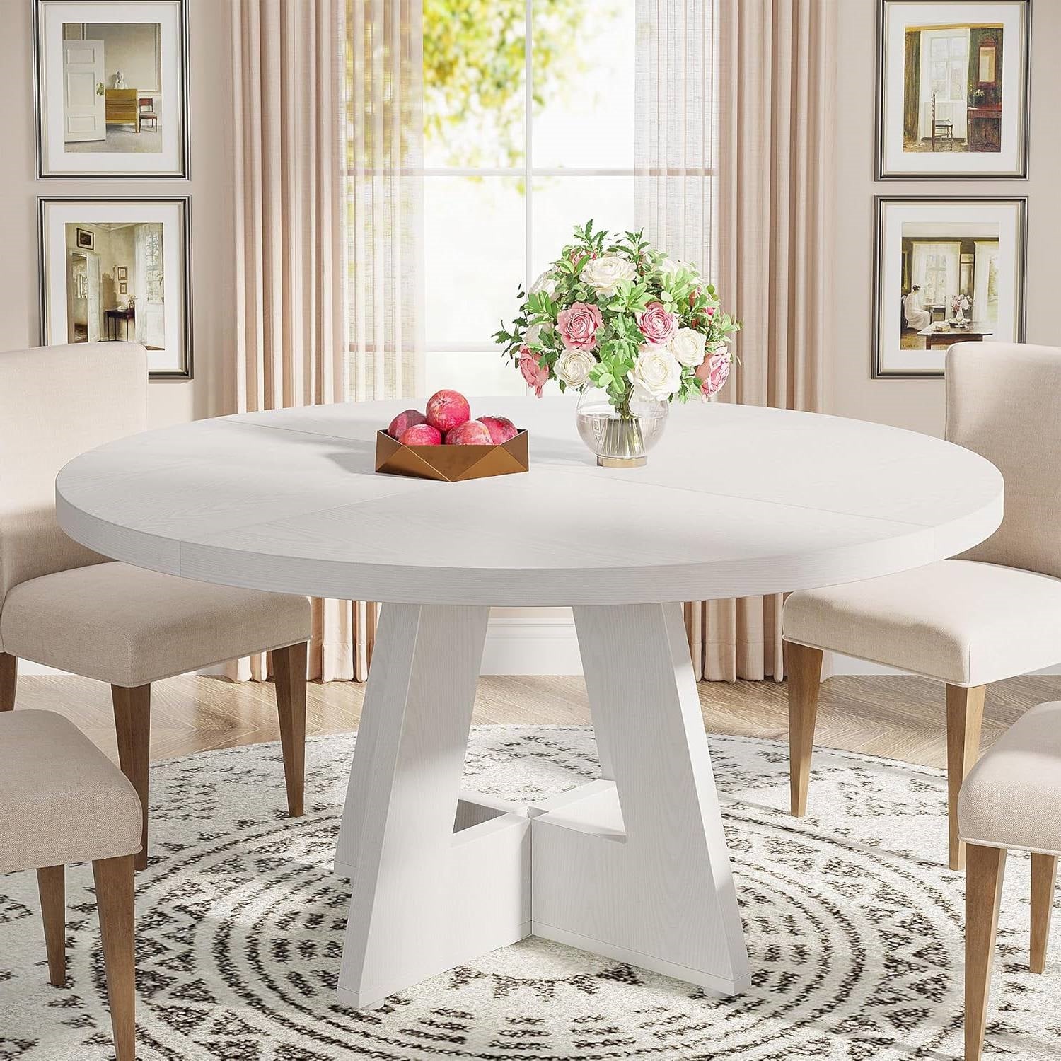 Modern Kitchen Round Circular Dining Table in White Wood Finish LuxuryLifeWay Online Store