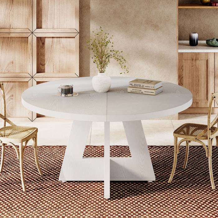 Modern Kitchen Round Circular Dining Table in White Wood Finish LuxuryLifeWay Online Store