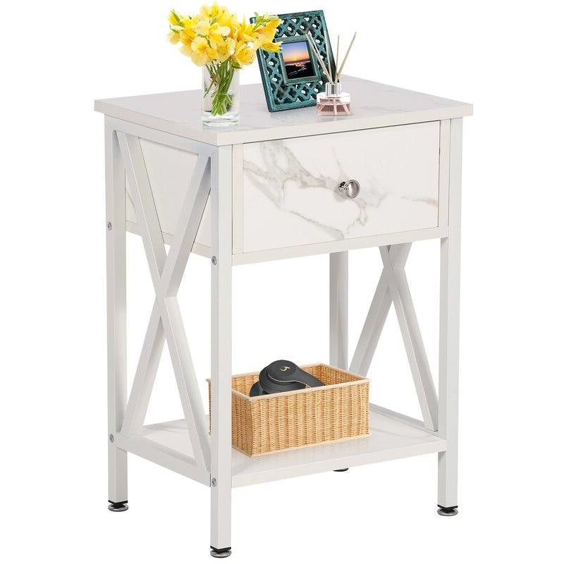 Set of 2 - Rustic Farmhouse 1-Drawer Nightstand Bedside Table in White LuxuryLifeWay Online Store