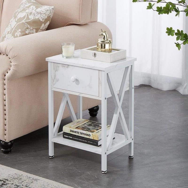 Set of 2 - Rustic Farmhouse 1-Drawer Nightstand Bedside Table in White LuxuryLifeWay Online Store
