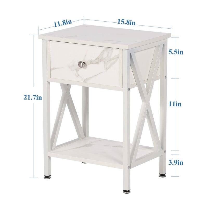 Set of 2 - Rustic Farmhouse 1-Drawer Nightstand Bedside Table in White LuxuryLifeWay Online Store