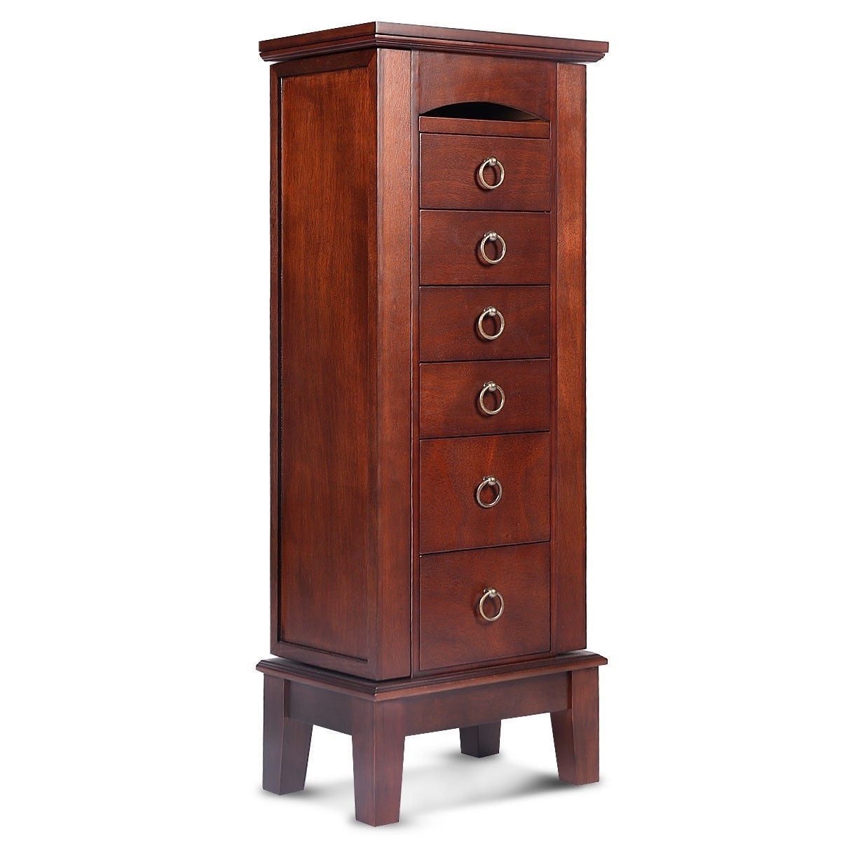 Medium Brown Wood Jewlery Armoire Storage Chest Cabinet with Mirror LuxuryLifeWay Online Store