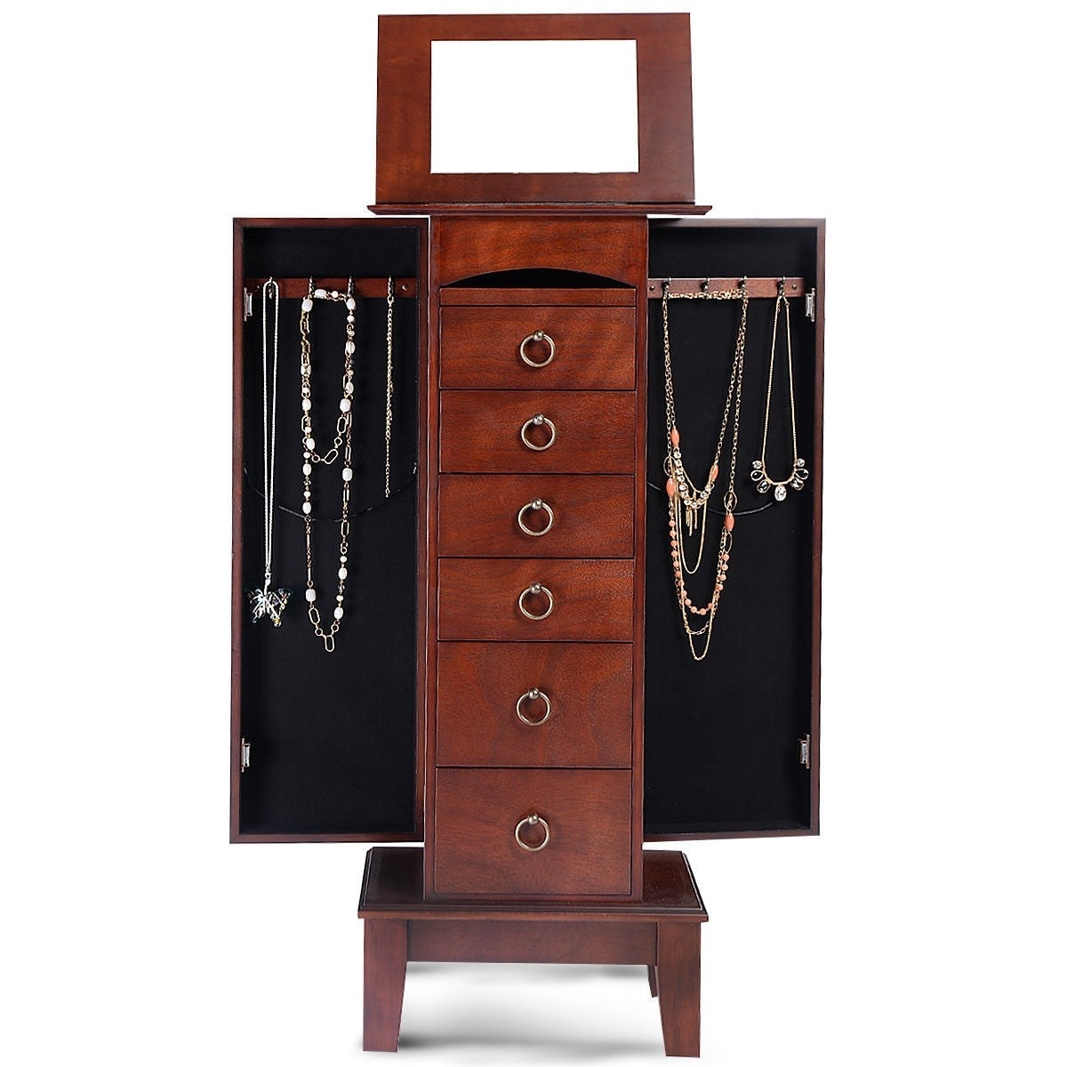 Medium Brown Wood Jewlery Armoire Storage Chest Cabinet with Mirror LuxuryLifeWay Online Store