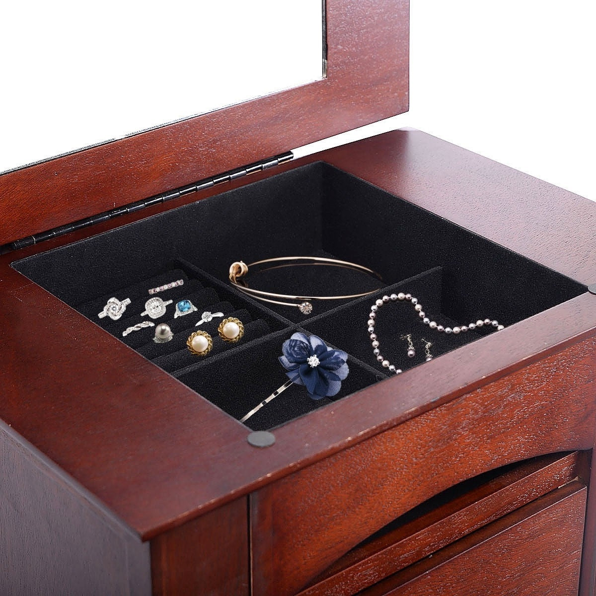 Medium Brown Wood Jewlery Armoire Storage Chest Cabinet with Mirror LuxuryLifeWay Online Store