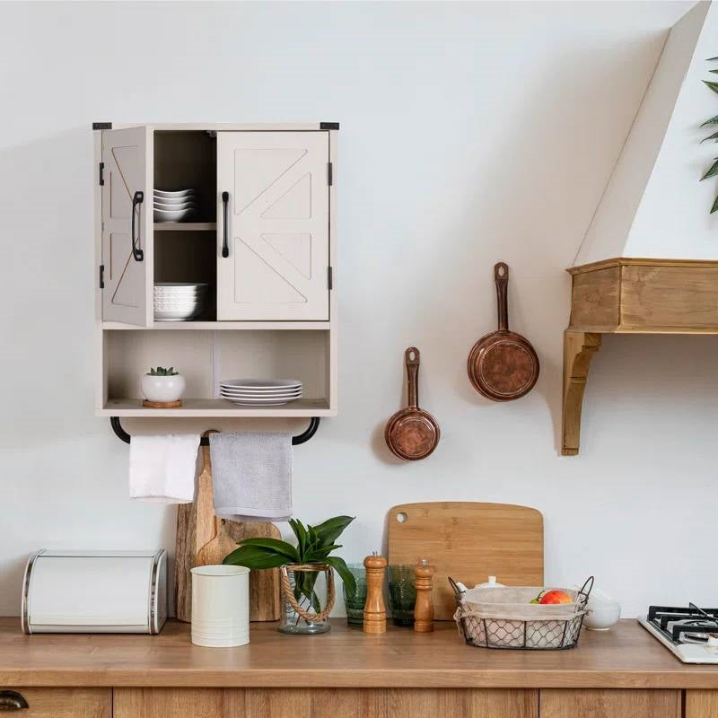 White Farmhouse Bathroom Wall Cabinet with Storage Shelf and Towel Bar LuxuryLifeWay Online Store