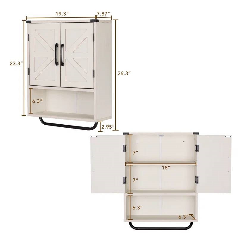 White Farmhouse Bathroom Wall Cabinet with Storage Shelf and Towel Bar LuxuryLifeWay Online Store