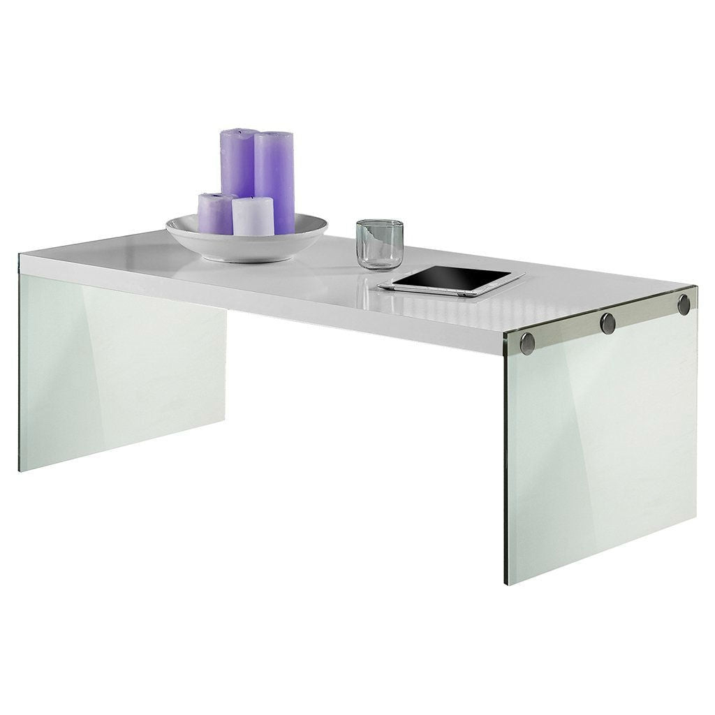 White Modern Rectangular Coffee Table with Tempered Glass Legs LuxuryLifeWay Online Store
