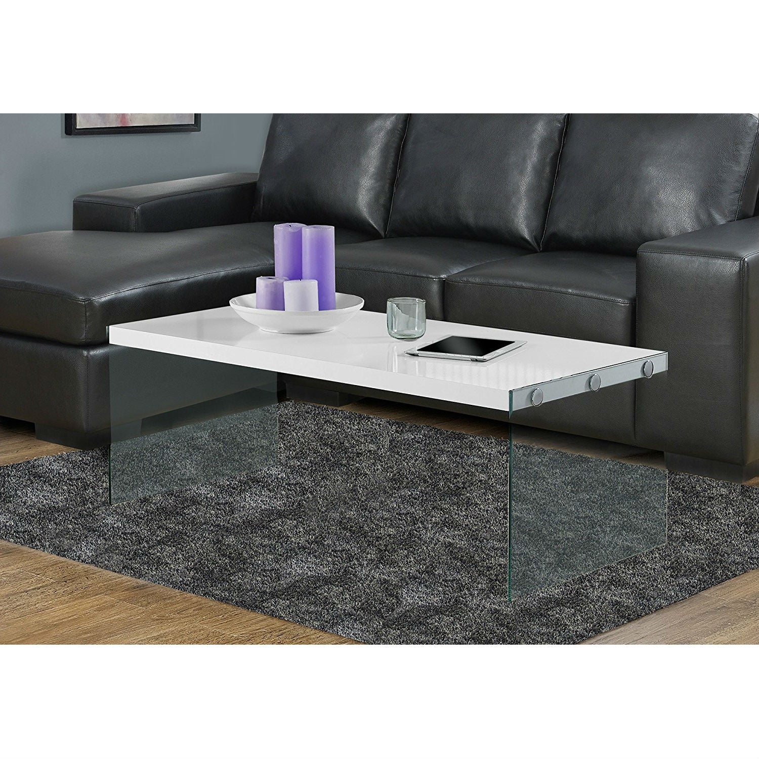 White Modern Rectangular Coffee Table with Tempered Glass Legs LuxuryLifeWay Online Store