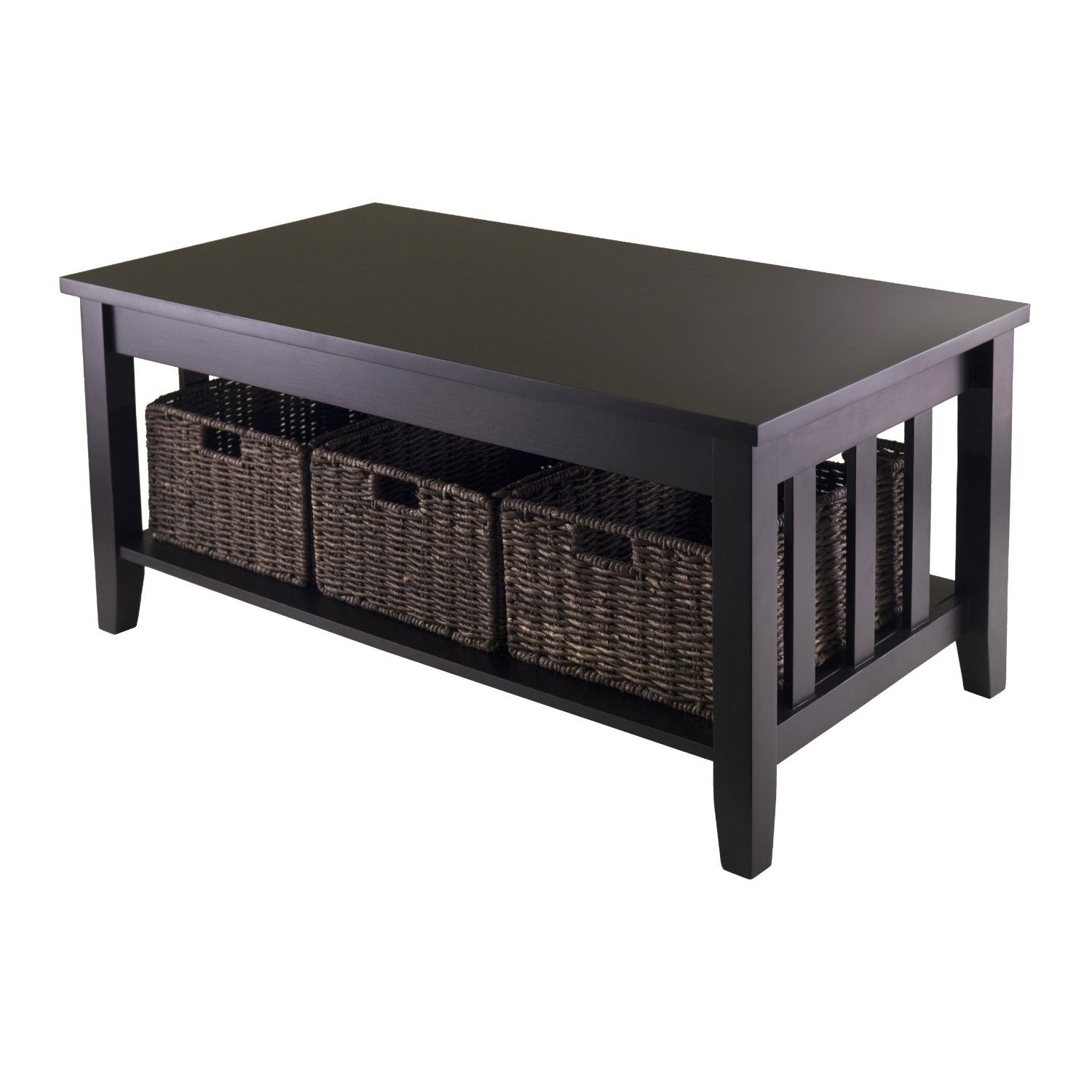 Mission Style Dark Wood Coffee Table with 3-Folding Storage Baskets LuxuryLifeWay Online Store