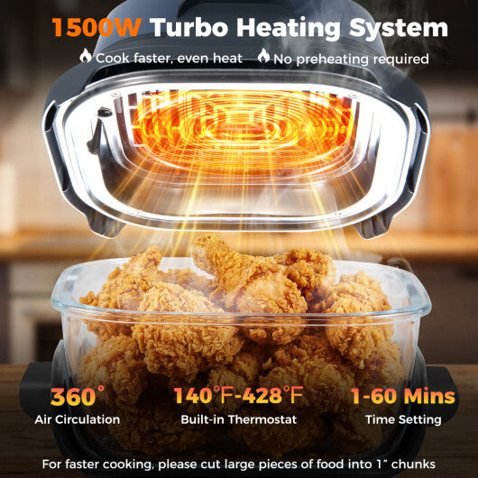 Costway 6-in-1 Portable Glass Air Fryer  4.4QT & 1.8QT Dual Glass Containers with Lids Blue
