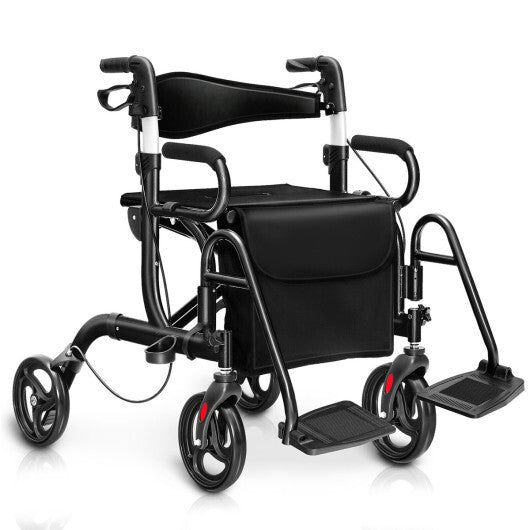 Goplus Rollator Walker with Seat Folding Walker with 8-inch Wheels Supports up to 350lbs Black LuxuryLifeWay Online Store