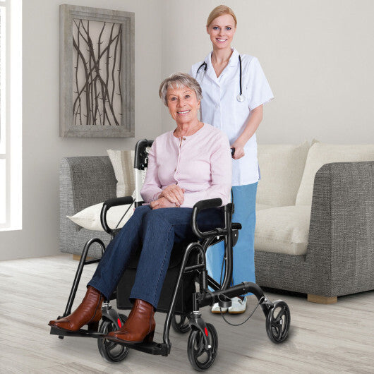 Goplus Rollator Walker with Seat Folding Walker with 8-inch Wheels Supports up to 350lbs Black LuxuryLifeWay Online Store