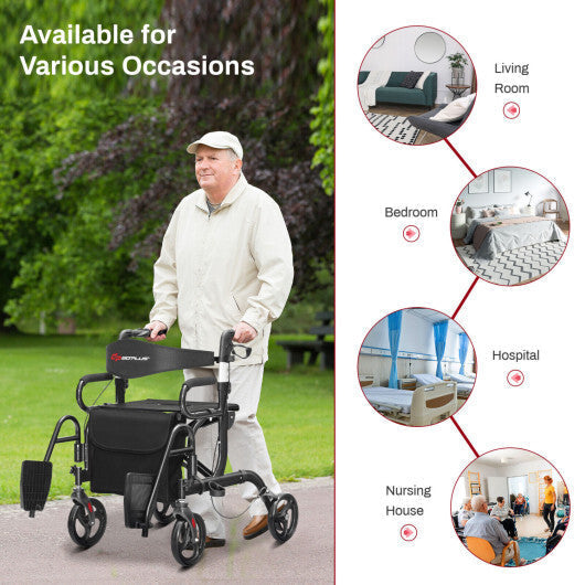 Goplus Rollator Walker with Seat Folding Walker with 8-inch Wheels Supports up to 350lbs Black LuxuryLifeWay Online Store