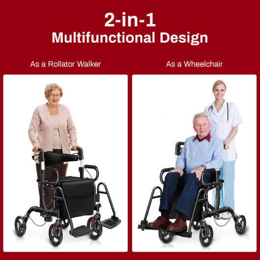 Goplus Rollator Walker with Seat Folding Walker with 8-inch Wheels Supports up to 350lbs Black LuxuryLifeWay Online Store