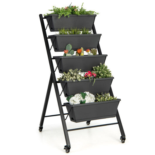 Costway 1 PCS 5-Tier Vertical Raised Garden Bed Elevated Planter with Wheels & Container Boxes Gray LuxuryLifeWay Online Store