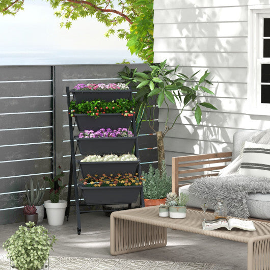 Costway 1 PCS 5-Tier Vertical Raised Garden Bed Elevated Planter with Wheels & Container Boxes Gray LuxuryLifeWay Online Store