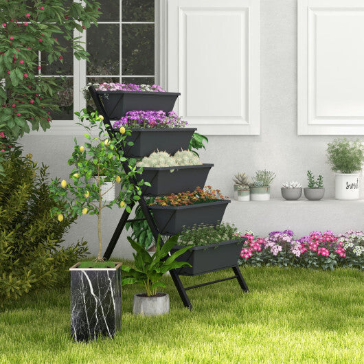 Costway 1 PCS 5-Tier Vertical Raised Garden Bed Elevated Planter with Wheels & Container Boxes Gray LuxuryLifeWay Online Store