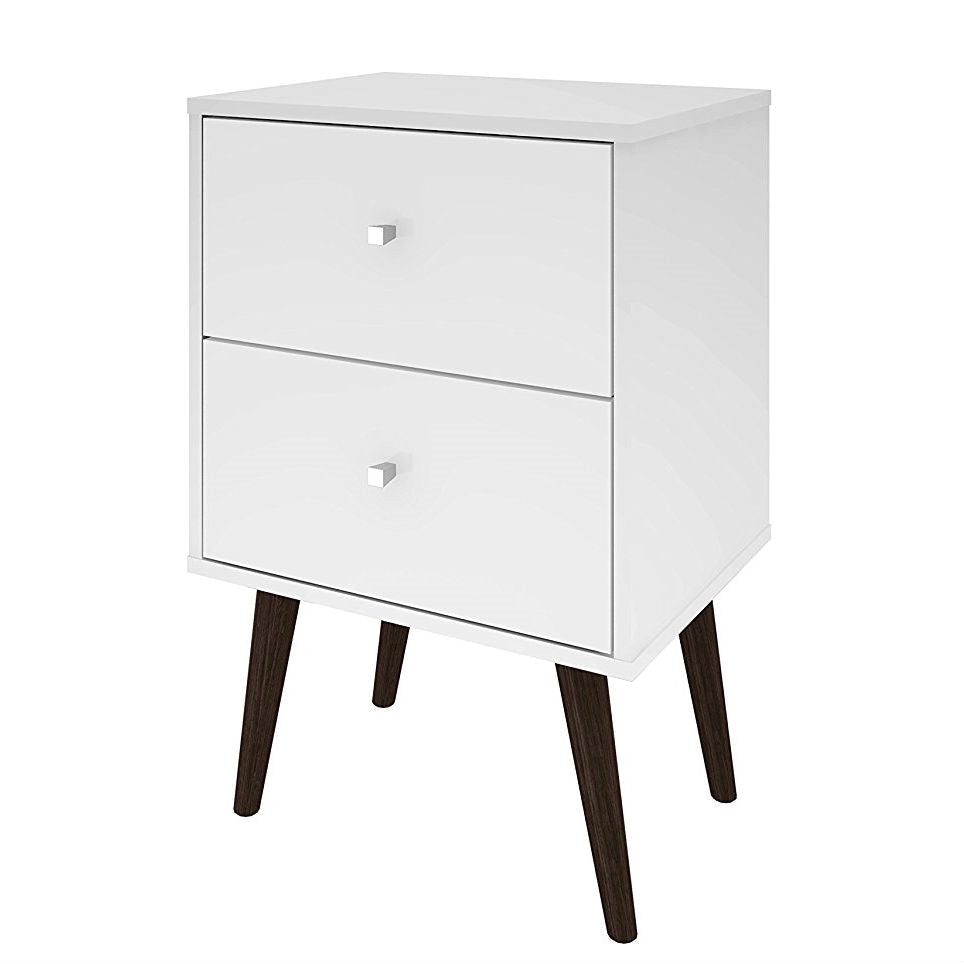 White Modern Mid-Century Style 2-Drawer Side Table Nightstand LuxuryLifeWay Online Store