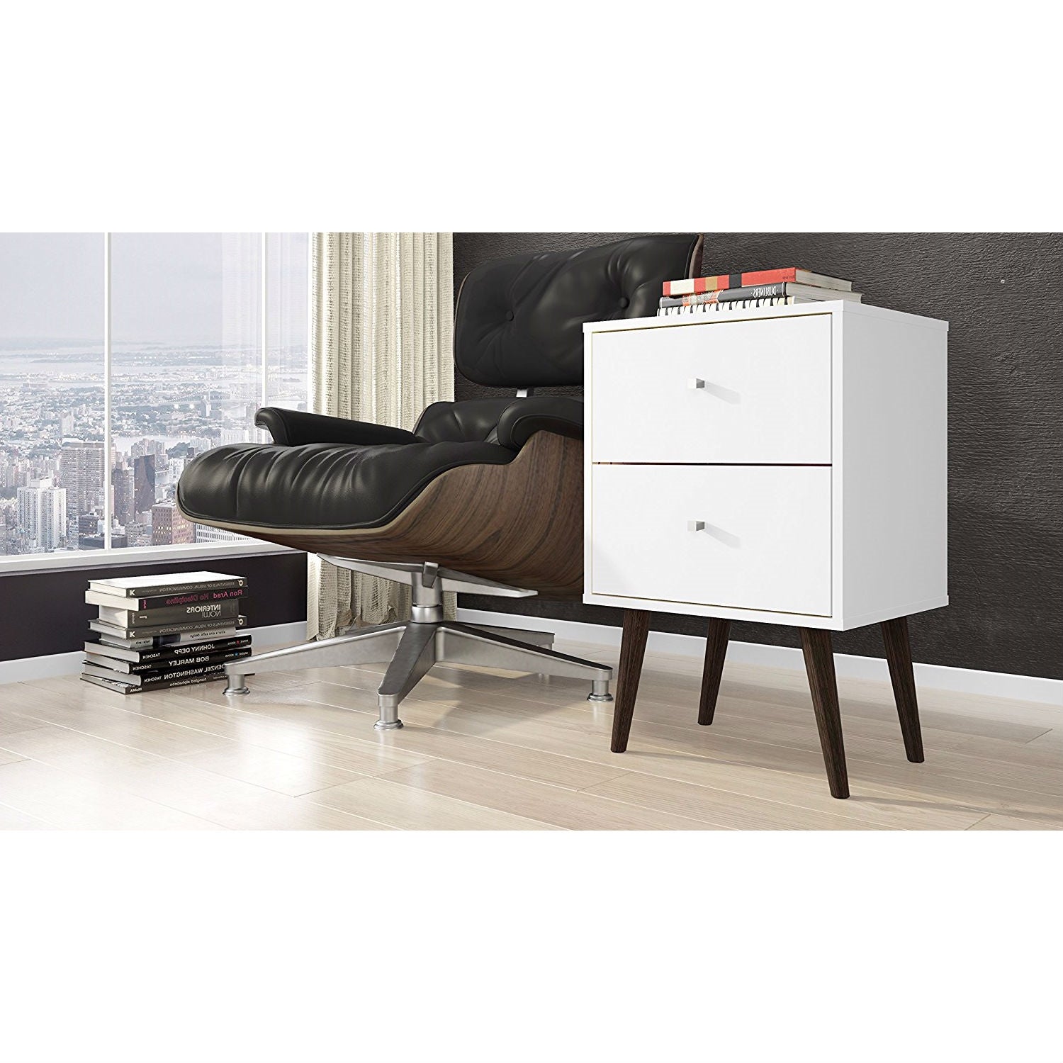 White Modern Mid-Century Style 2-Drawer Side Table Nightstand LuxuryLifeWay Online Store