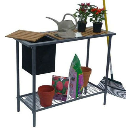 Outdoor Metal Garden Bench Work Table with Wood Top LuxuryLifeWay Online Store