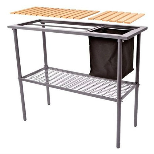 Outdoor Metal Garden Bench Work Table with Wood Top LuxuryLifeWay Online Store