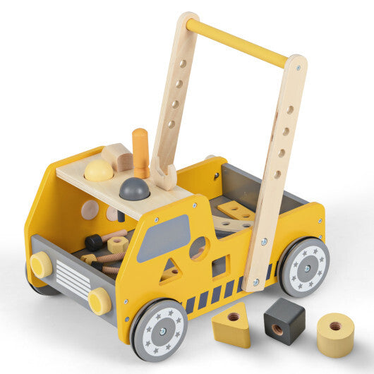 Costway 2-In-1 Montessori Wooden Baby Walker with Learning Activities Adjustable Speed LuxuryLifeWay Online Store