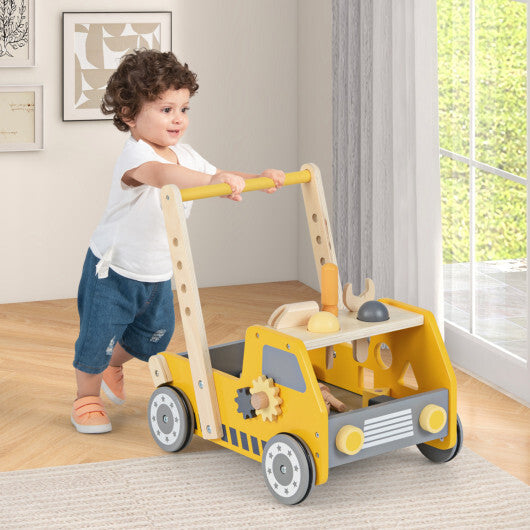 Costway 2-In-1 Montessori Wooden Baby Walker with Learning Activities Adjustable Speed LuxuryLifeWay Online Store