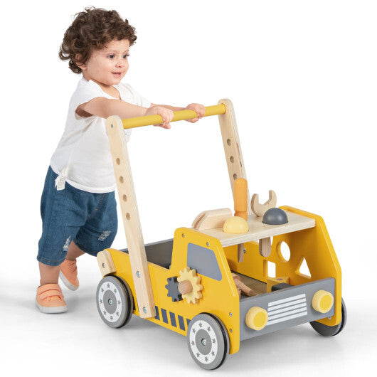 Costway 2-In-1 Montessori Wooden Baby Walker with Learning Activities Adjustable Speed LuxuryLifeWay Online Store