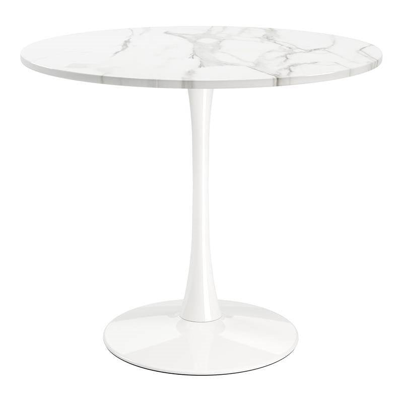 Modern Classic 35-inch Round Pedestal Dining Table Marble Top with White Base LuxuryLifeWay Online Store