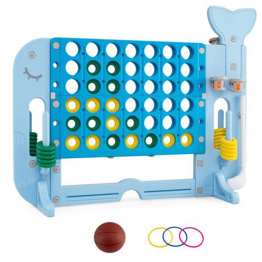 Costway 4-in-a-Row Game Set with Ring-toss Basketball Golf Club & Balls 2 Cups Holders Blue LuxuryLifeWay Online Store