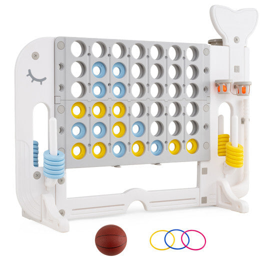 Costway 4-in-a-Row Game Set with Ring-toss Basketball Golf Club & Balls 2 Cups Holders Gray LuxuryLifeWay Online Store