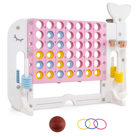 Costway 4-in-a-Row Game Set with Ring-toss Basketball Golf Club & Balls 2 Cups Holders Pink LuxuryLifeWay Online Store