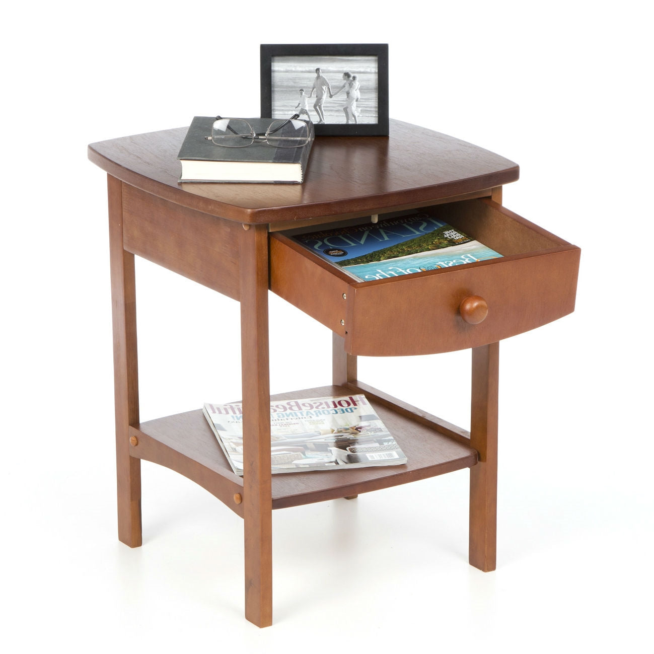 Walnut Wood Finish 1-Drawer Bedroom Nightstand Bedside Table LuxuryLifeWay Online Store
