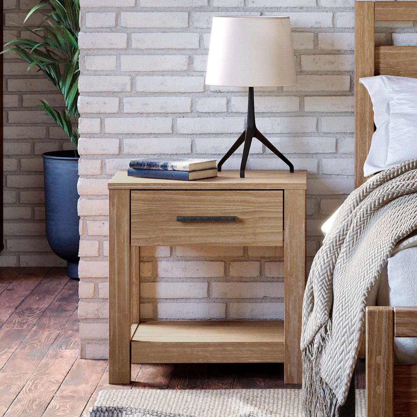 Farmhouse Traditional Rustic Pine Wood 1-Drawer Nightstand Bedside Table LuxuryLifeWay Online Store
