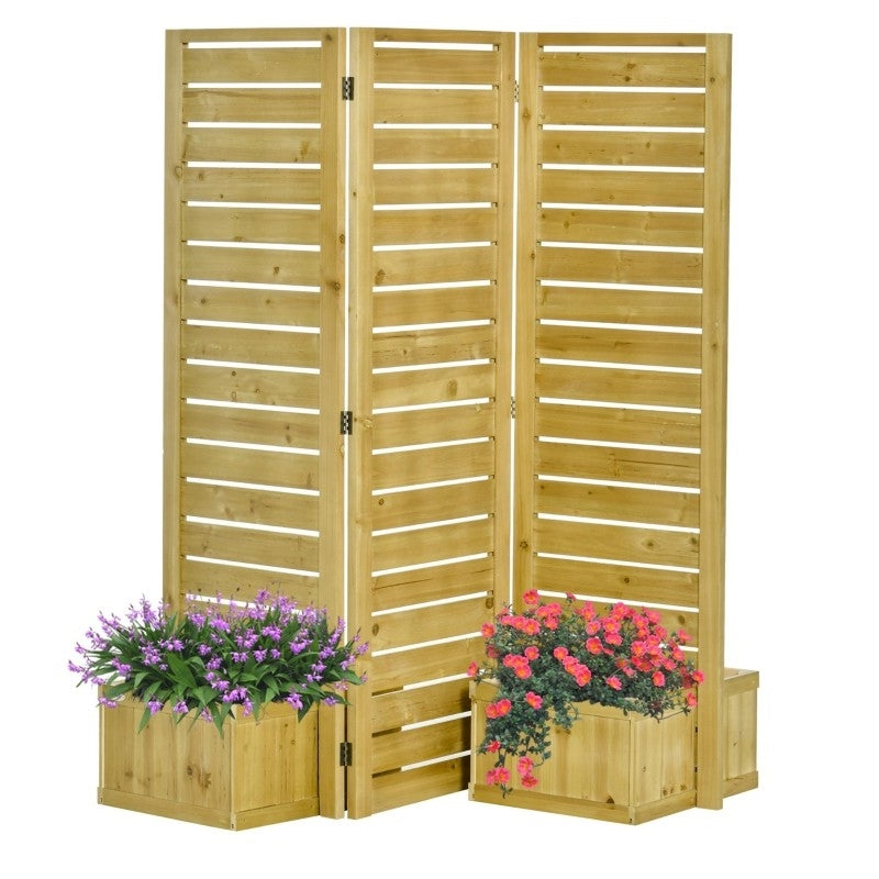 3 Panel Fir Wood Outdoor Privacy Screen with 4 Garden Bed Planters LuxuryLifeWay Online Store