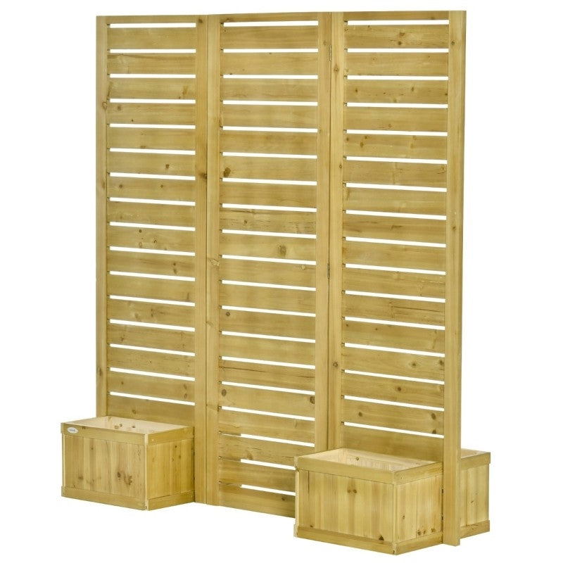 3 Panel Fir Wood Outdoor Privacy Screen with 4 Garden Bed Planters LuxuryLifeWay Online Store