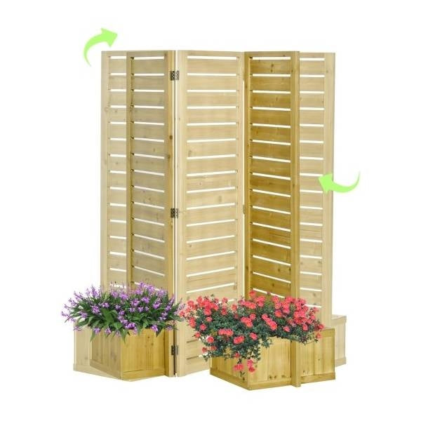 3 Panel Fir Wood Outdoor Privacy Screen with 4 Garden Bed Planters LuxuryLifeWay Online Store