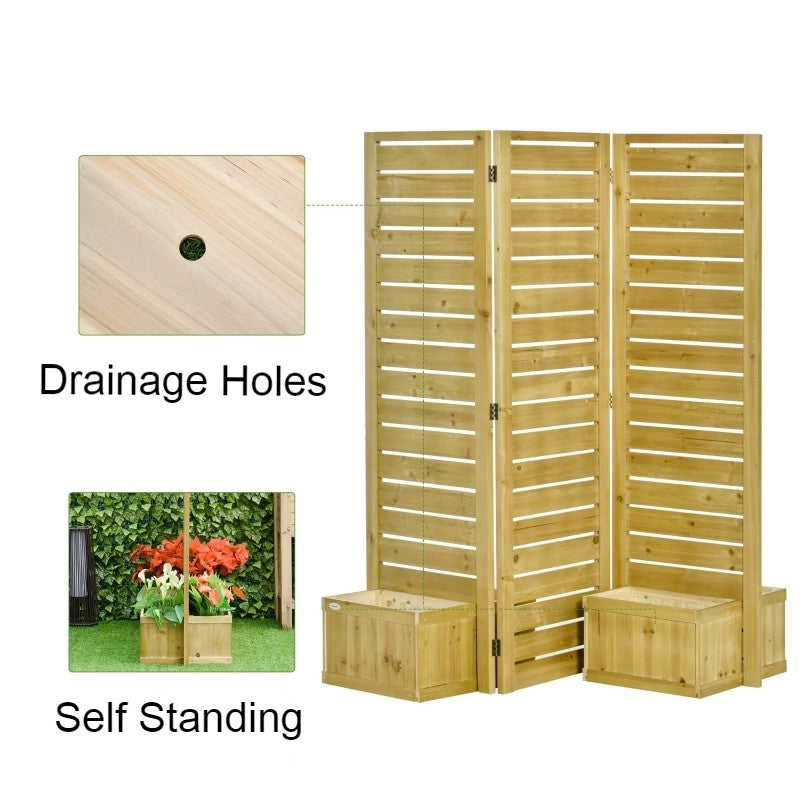 3 Panel Fir Wood Outdoor Privacy Screen with 4 Garden Bed Planters LuxuryLifeWay Online Store